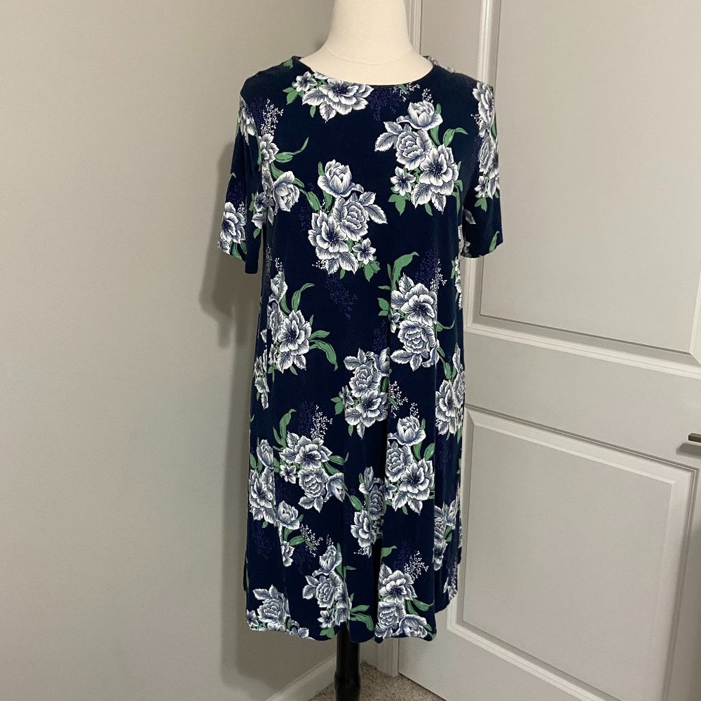LOFT Outlet Navy Floral Short-Sleeve Swing Dress